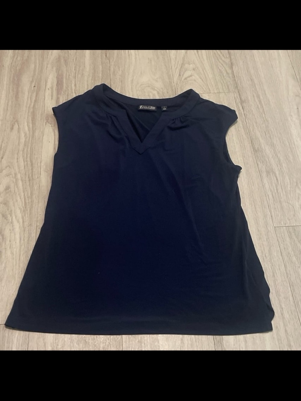 White House Black Market Navy Sleeveless V-Notch Shell